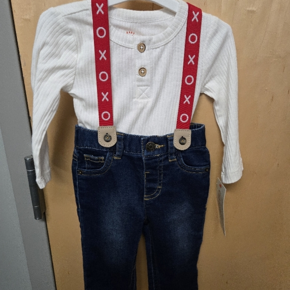 Baby Outfit with Red Suspenders
